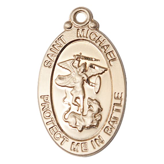 14KT GOLD ST MICHAEL MEDAL - 1 1/8" x 5/8"